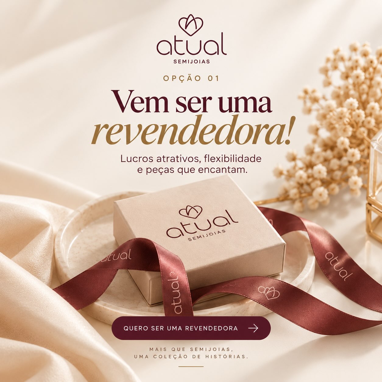 Caixa e fita personalizada da Atual Semijoias